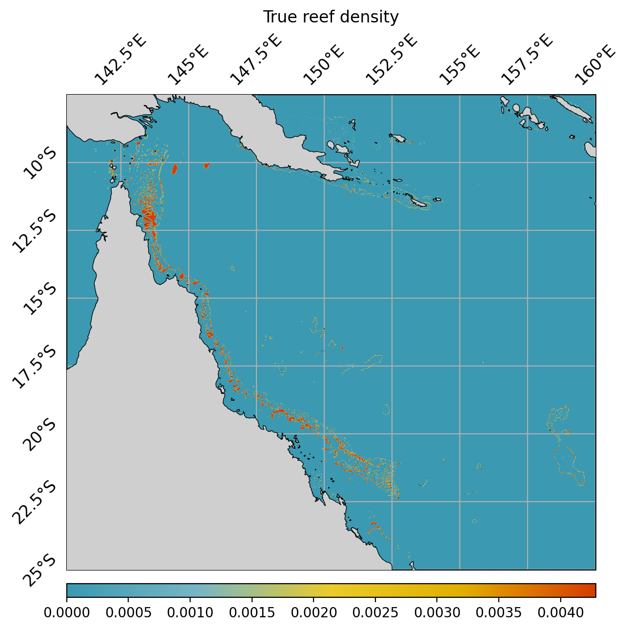 Observed present-day reef distribution (similar to predicted).