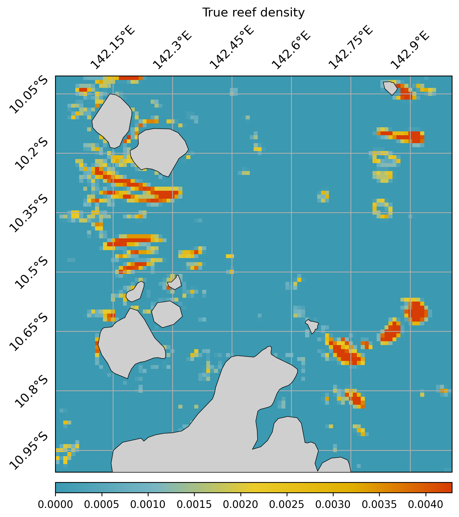 Observed present-day reef distribution (similar to predicted).